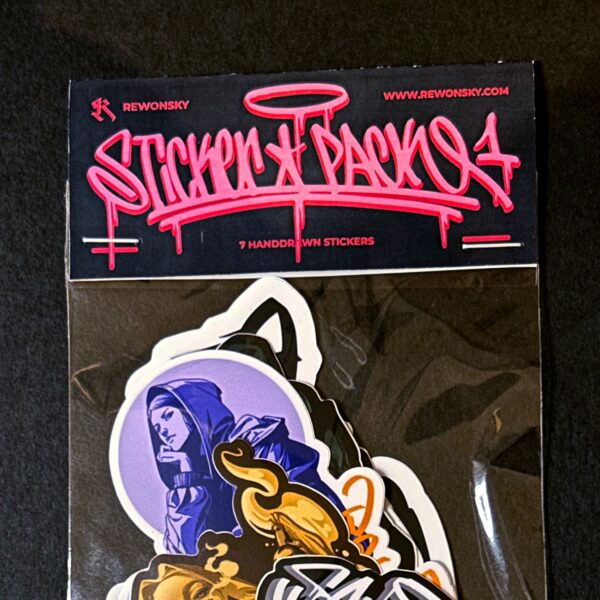 close up photography of the stickerpack header with various stickers in the bag